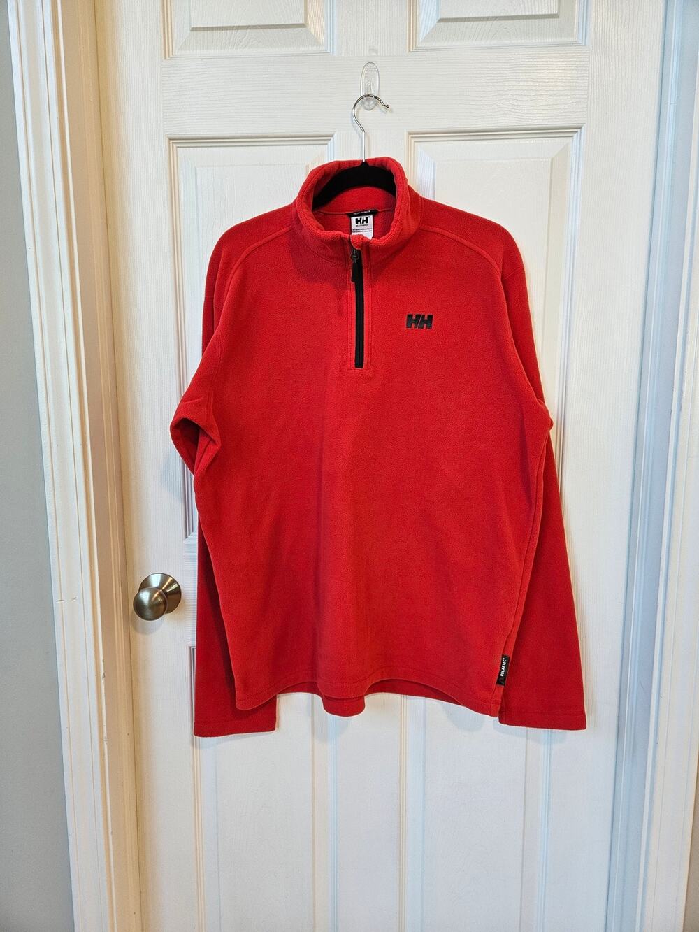 Helly Hansen Mens XL Red 1/4 Zip Fleece Pullover Polartec Outdoor Jacket